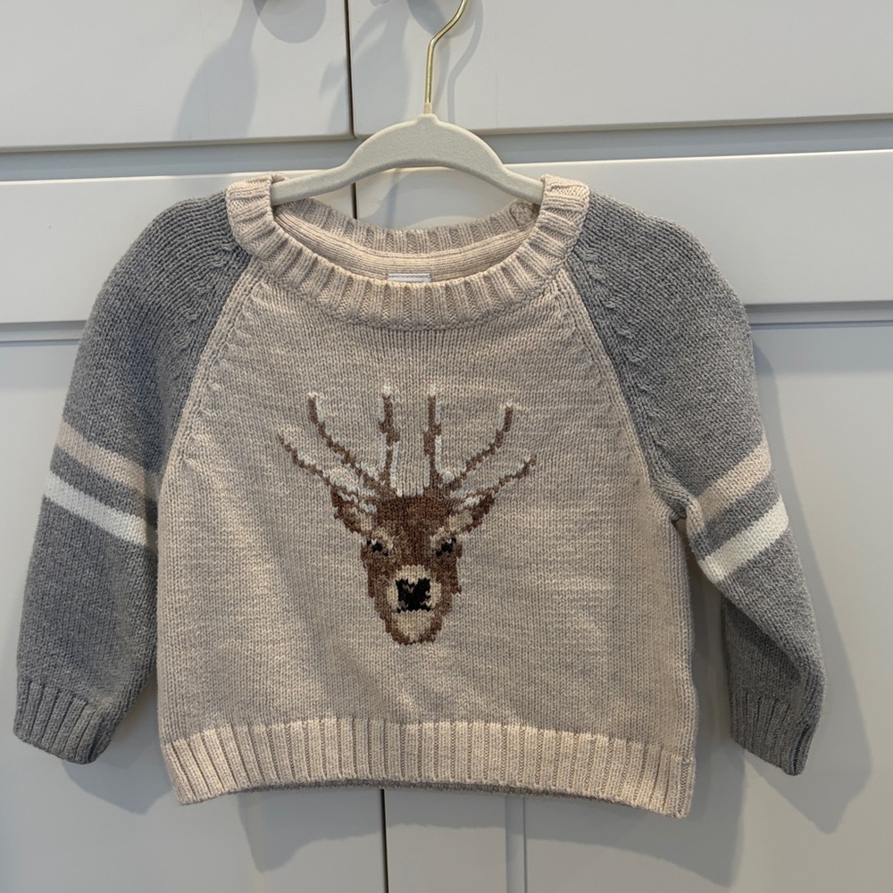 Janie and Jack Gray and Cream Deer Sweater